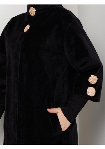 Hakim Yaka Kol Ribanalı Gizli Düğmeli Fok Kumaş Şık Kaban fırsatları