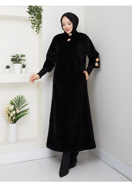 Hakim Yaka Kol Ribanalı Gizli Düğmeli Fok Kumaş Şık Kaban indirimleri