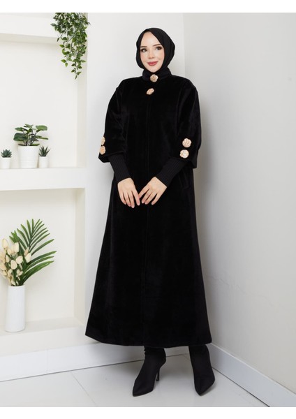 Hakim Yaka Kol Ribanalı Gizli Düğmeli Fok Kumaş Şık Kaban