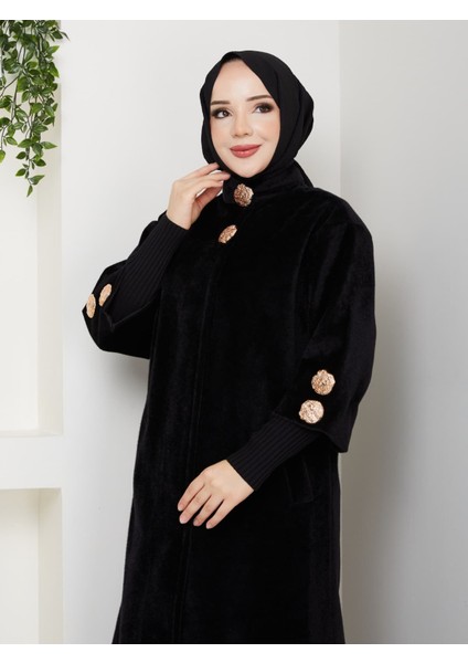 Hakim Yaka Kol Ribanalı Gizli Düğmeli Fok Kumaş Şık Kaban