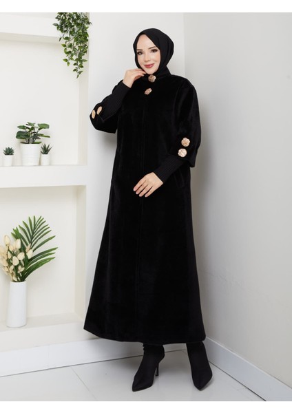 Hakim Yaka Kol Ribanalı Gizli Düğmeli Fok Kumaş Şık Kaban