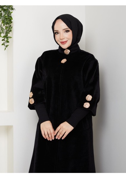 Hakim Yaka Kol Ribanalı Gizli Düğmeli Fok Kumaş Şık Kaban