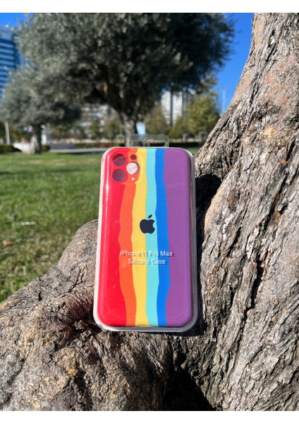 Iphone 11 Pro Max Uyumlu Logolu Rainbow Kılıf