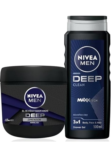 Nivea Men Erkek Damat Çeyiz Seti Deep Dimension Duş Jeli 500ML ve Nemlendirici El Vücut Bakım Kremi 400ML