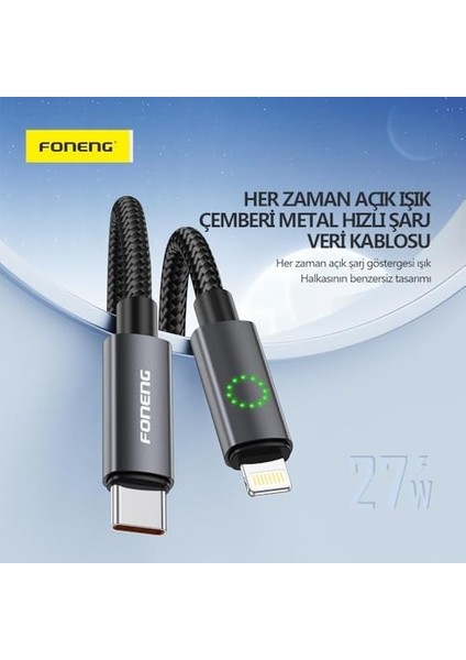 XS08 27W LED Işıklı Pd Type-C To Şarj Kablosu Ip Örgülü 1,2 fiyatları