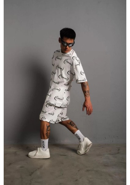 Erkek Baskılı Ikili Şortlu Takım - Beyaz fiyatları