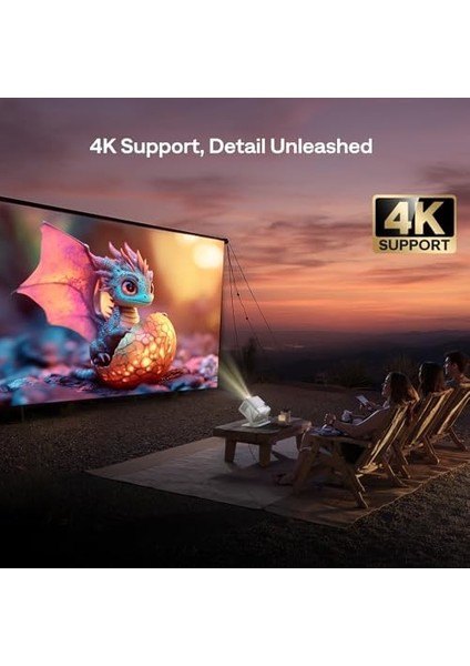 Boom Mini Tv 4K Destekli Akıllı Projektör, Wifi ve Bluetooth, 20W Hoparlörlü, Doıby Ses, Gerçek Zamanlı Odak ve Keystone, 500 Ansı Lümen, Kirli Beyaz modelleri