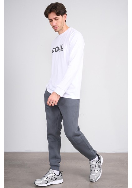 824 Erkek 3 Iplik Lastik Paça Eşofman Alt Koyu Gri