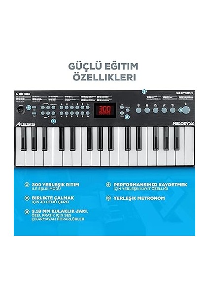 Melody 32 - Taşınabilir 32 Tuşlu Dijital Piyano Klavye, Dahili Hoparlör, 300 Entegre Ses, 40 Demo Şarkı, Usb-Mıdı Bağlantılı Mini Klavye fırsatları