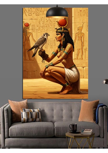 Mısır Kraliçesi Tarzında Süslü Oturan Kadın Dekoratif Kanvas - Mdf Ahşap Tablo fiyatları