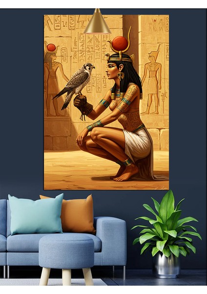 Mısır Kraliçesi Tarzında Süslü Oturan Kadın Dekoratif Kanvas - Mdf Ahşap Tablo modelleri