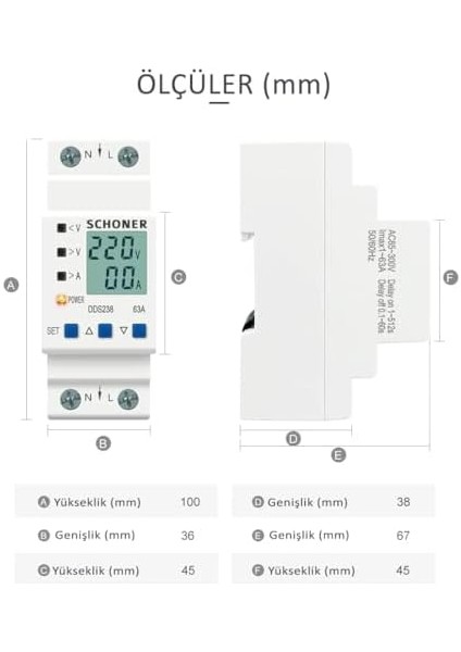 Gerilim Koruma Rölesi Yüksek Alçak Voltaj Akım Koruma 63A Voltaj fiyatları