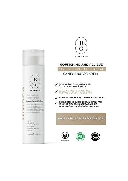 Blugree Zayıf ve Ince Telli Saçlara Özel Şampuan ve Saç Kremi Unisex 250 ml
