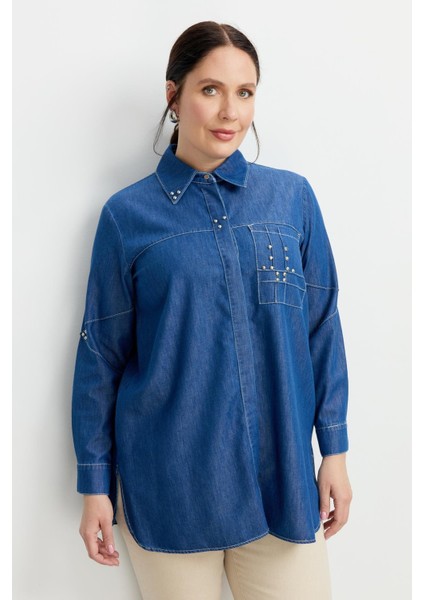 Büyük Beden Cep Detay Kot Tunik-Lacı