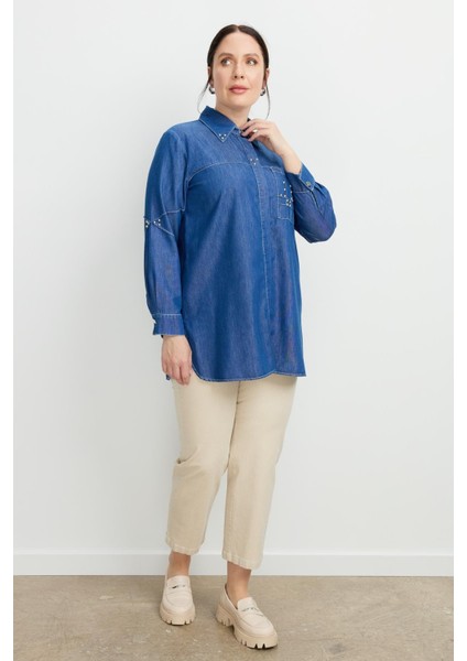 Büyük Beden Cep Detay Kot Tunik-Lacı fırsatları