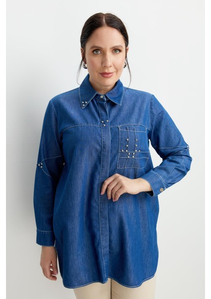 Büyük Beden Cep Detay Kot Tunik-Lacı