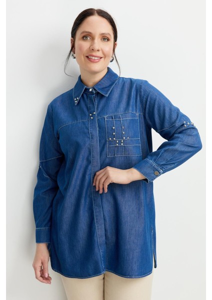 Büyük Beden Cep Detay Kot Tunik-Lacı