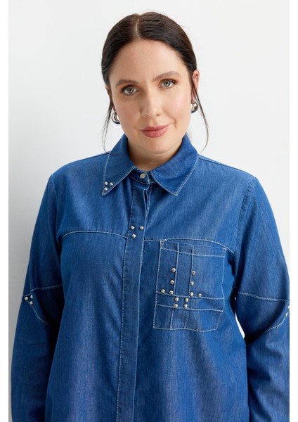 Büyük Beden Cep Detay Kot Tunik-Lacı