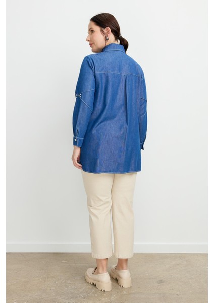 Büyük Beden Cep Detay Kot Tunik-Lacı