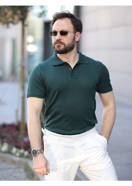 Basic Düğmeli Pamuklu Triko Tshirt