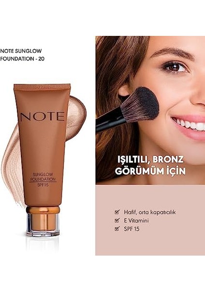 Note Sunglow 20 Işıltılı Spf 15 Bronzlaştırıcı Fondöten