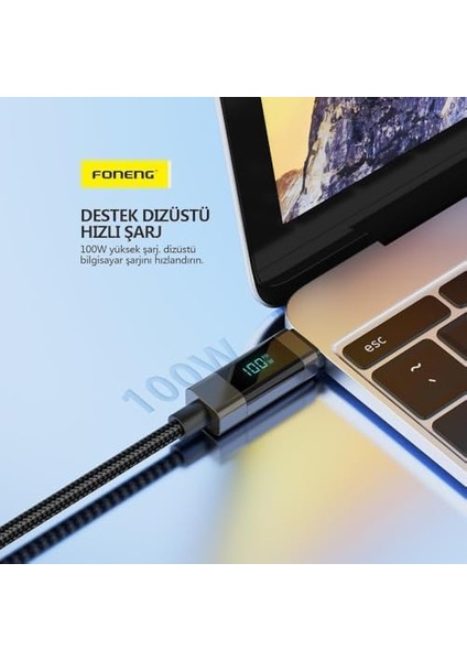 XS05 100W Ekranlı Type-C To Type-C Şarj ve Kablosu Ip Örgülü 1,2m modelleri