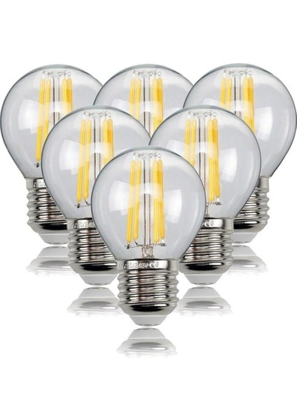 Geldi 6 Watt Mini Top Ampul LED Filament G45 Şeffaf Cam Rustik Ampul E27 Duy 3000K Gün Işığı 6 Adet