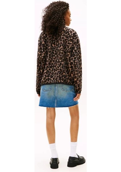 Kadın Regular Fit Leopar Desenli Dik Yaka Polar Ceket - Kahverengi modelleri