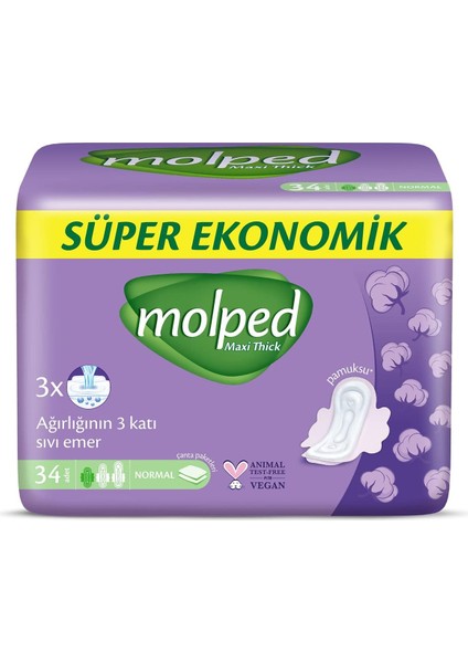 Molped Süper Ekonomik Maxi Thick Normal Günlük Ped (1 x 34 Adet)