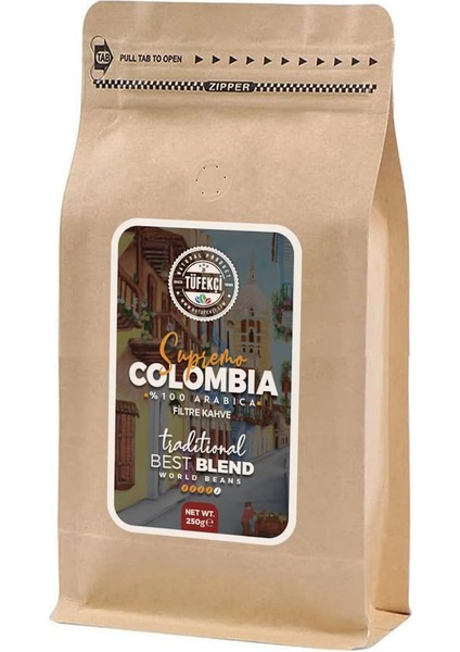 By Tüfekçi %100 Arabica Colombia Supremo Öğütülmüş Filtre Kahve 250 gr Clipsli Ambalaj fiyatları
