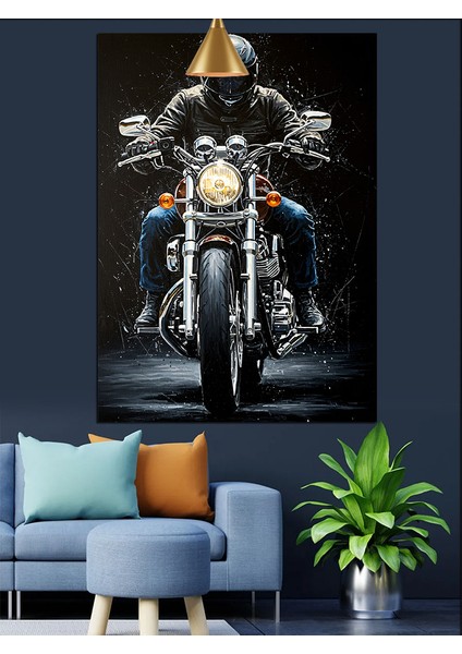 Detaylı Parlak Krom Siyah Motosiklet Dekoratif Kanvas - Mdf Ahşap Tablo fırsatları