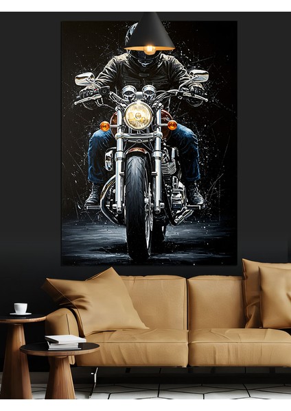 Detaylı Parlak Krom Siyah Motosiklet Dekoratif Kanvas - Mdf Ahşap Tablo indirimleri
