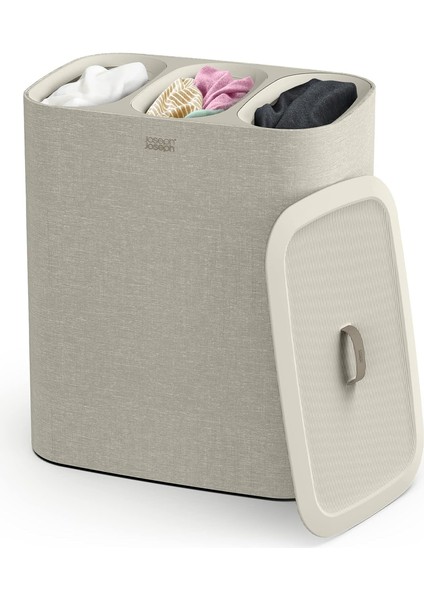 Tota 3 Bölmeli Çamaşır Ayırma Sepeti, Ekru, 90 L