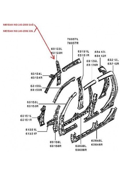 Mitsubishi L200- Pıck Up- 2006-2015 Orta Direk Iç Sacı Sol (Iç Kabın Tarafı) (Çıft Kabın) (Orıjınal Oem No (5312A257T)