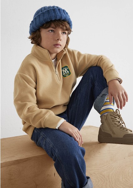 Yarı Fermuarlı Mavi Logo Bej Sweatshirt 6S10153-83859 modelleri