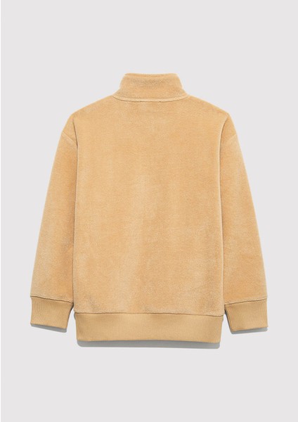 Yarı Fermuarlı Mavi Logo Bej Sweatshirt 6S10153-83859 indirimleri