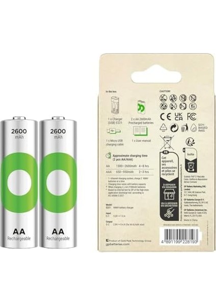 E221 USB Pil Şarj Cihazı 2 Adet 2600MAH Aa Pilli Set fiyatları
