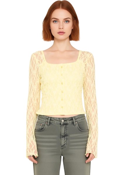 Genç Kadınlar Için Kare Yaka Düğmeli Uzun Kollu Vücuda Oturan Örme Üst Kaliteli Şık Rahat Modern fiyatları