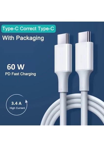 Pd Kablo 100 cm Şarj ve Kablosu 60W 3.4 Amper Hızlı Şarj Kablosu USB C To USB C fiyatları