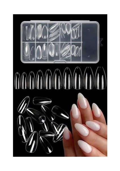 Takma Tırnak Seti (100LÜ Şeffaf Badem Protez Tırnak/takma Tırnak+10 gr Fırçalı Extra Güçlü Yapıştırıcı/nail Glue/tırnak Yapıştırıcısı) modelleri