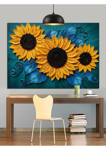 Parlak Ayçiçeği Tarlası Manzara Dekoratif Kanvas - Mdf Ahşap Tablo