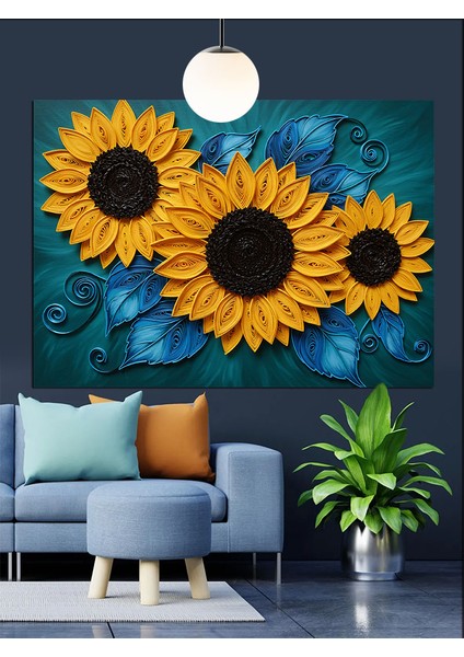 Parlak Ayçiçeği Tarlası Manzara Dekoratif Kanvas - Mdf Ahşap Tablo fiyatları