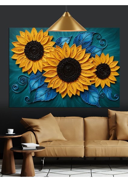 Parlak Ayçiçeği Tarlası Manzara Dekoratif Kanvas - Mdf Ahşap Tablo modelleri