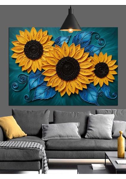 Parlak Ayçiçeği Tarlası Manzara Dekoratif Kanvas - Mdf Ahşap Tablo fırsatları