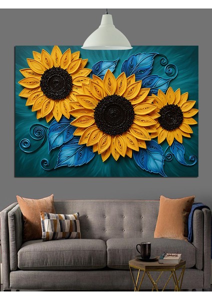 Parlak Ayçiçeği Tarlası Manzara Dekoratif Kanvas - Mdf Ahşap Tablo indirimleri