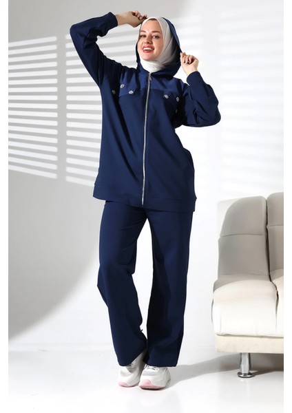 Kadın Mevsimlik Alt ve Üst Rahat Lacivert Spor Tesettür Takım fiyatları
