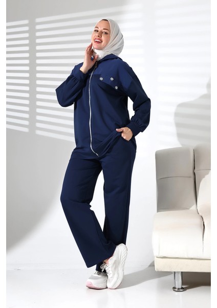 Kadın Mevsimlik Alt ve Üst Rahat Lacivert Spor Tesettür Takım modelleri