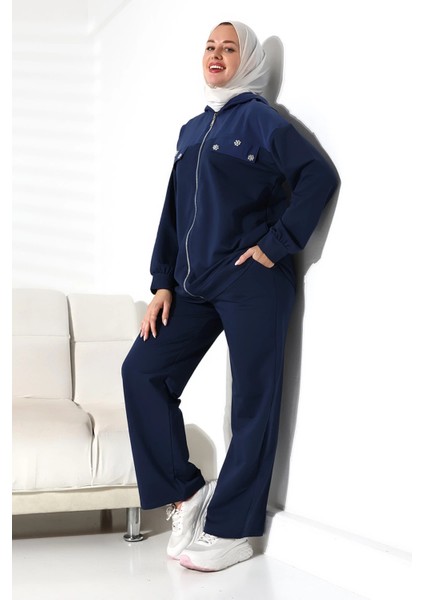 Kadın Mevsimlik Alt ve Üst Rahat Lacivert Spor Tesettür Takım fırsatları