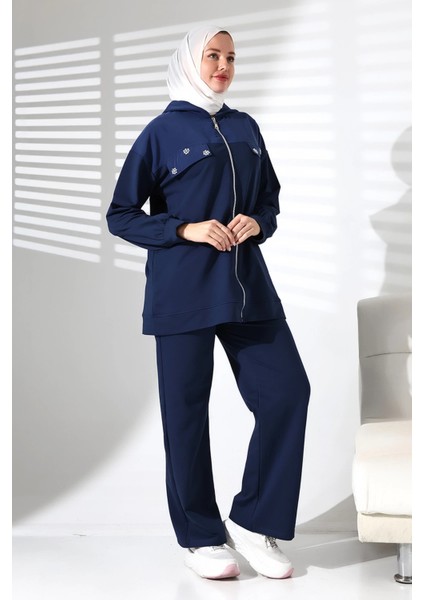 Kadın Mevsimlik Alt ve Üst Rahat Lacivert Spor Tesettür Takım indirimleri