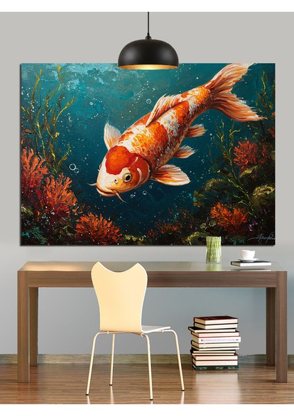 Büyük Turuncu Koi Balığı Yüzüyor Dekoratif Kanvas - Mdf Ahşap Tablo modelleri